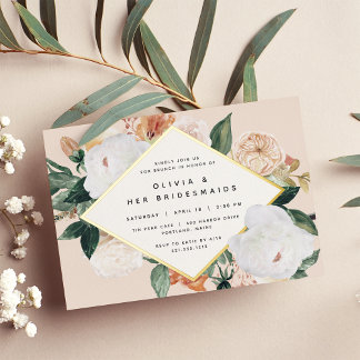 Boho Blooms Floral Bridesmaids Luncheon or Brunch Foil Invitation