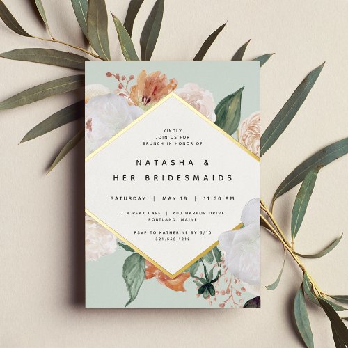 Boho Blooms Floral Bridesmaids Luncheon or Brunch Foil Invitation