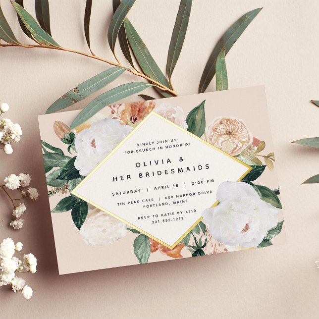 Boho Blooms Floral Bridesmaids Luncheon or Brunch Foil Invitation (Creator Uploaded)