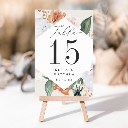 Boho Blooms  Floral Personalized Table Number