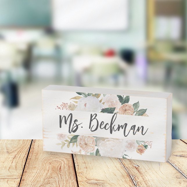 Boho Blooms Floral Teacher Name Classroom Wooden Box Sign (Creator Uploaded)