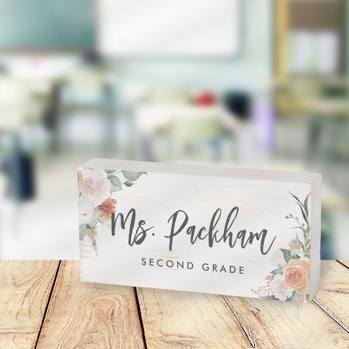 Boho Blooms Floral Teacher Name Classroom Wooden Box Sign