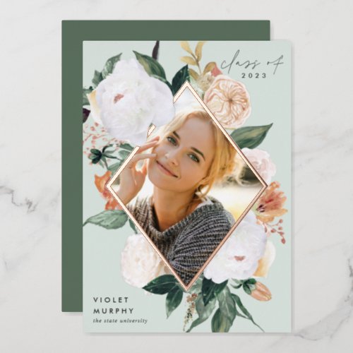 Boho Blooms  Foil Photo Graduation Announcement