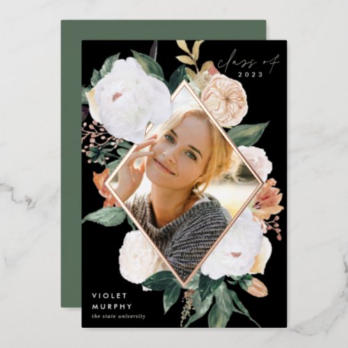 Boho Blooms  Foil Photo Graduation Announcement