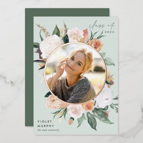 Boho Blooms  Foil Photo Graduation Announcement