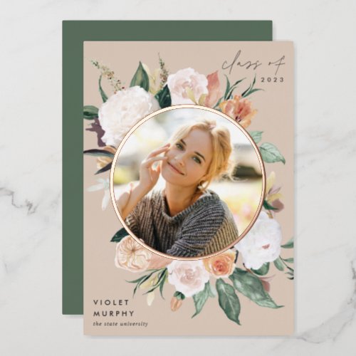 Boho Blooms  Foil Photo Graduation Announcement