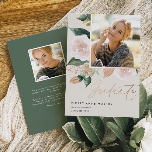 Boho Blooms  Foil Photo Graduation Announcement