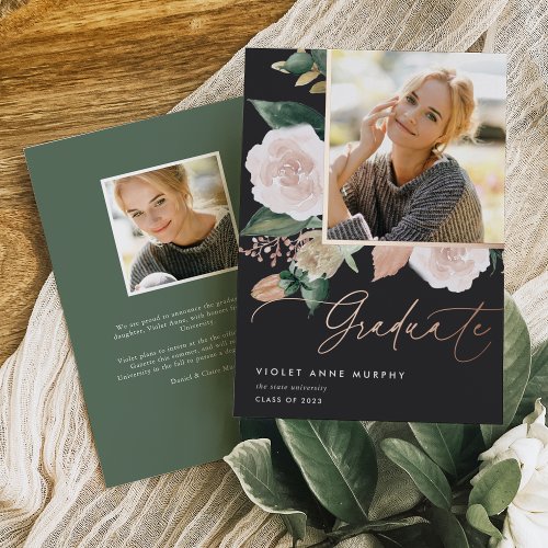 Boho Blooms  Foil Photo Graduation Announcement