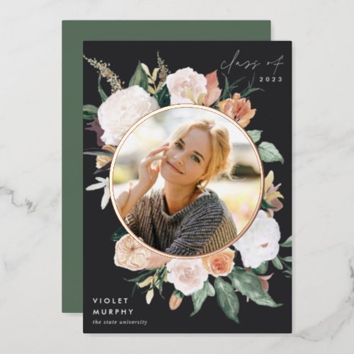 Boho Blooms  Foil Photo Graduation Announcement