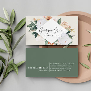 Boho Blooms Geometric Watercolor Floral Business Card