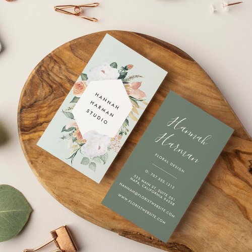 Boho Blooms Geometric Watercolor Floral Business Card