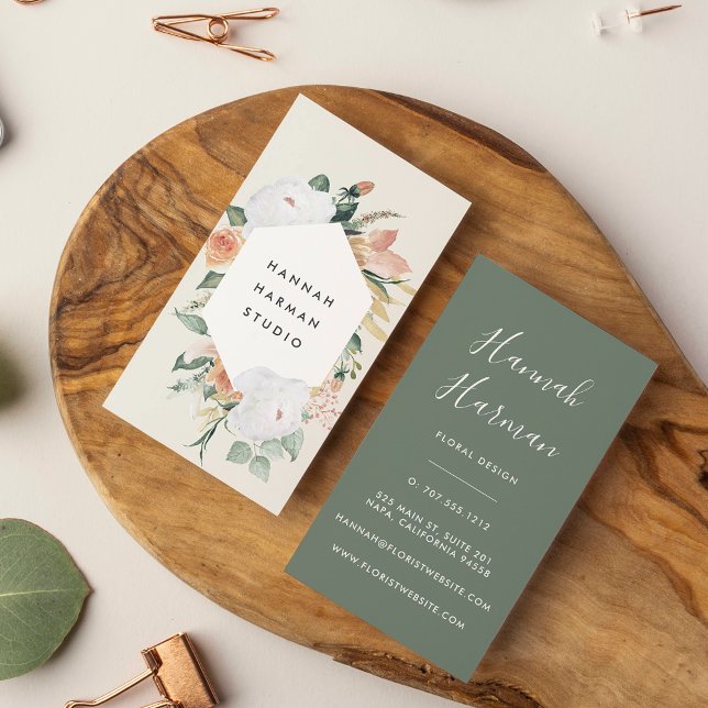 Boho Blooms Geometric Watercolor Floral Business Card (Creator Uploaded)