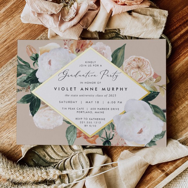 Boho Blooms Graduation Party Foil Invitation (Creator Uploaded)