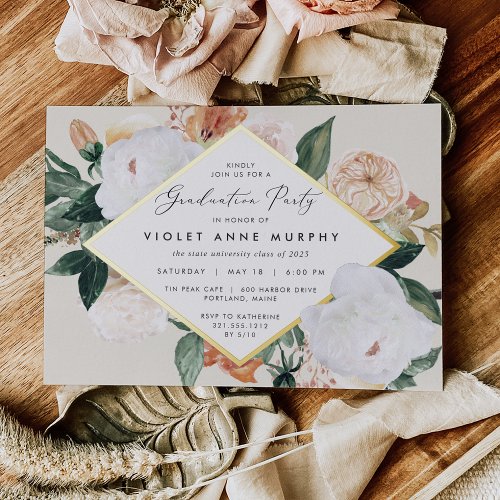 Boho Blooms Graduation Party Foil Invitation