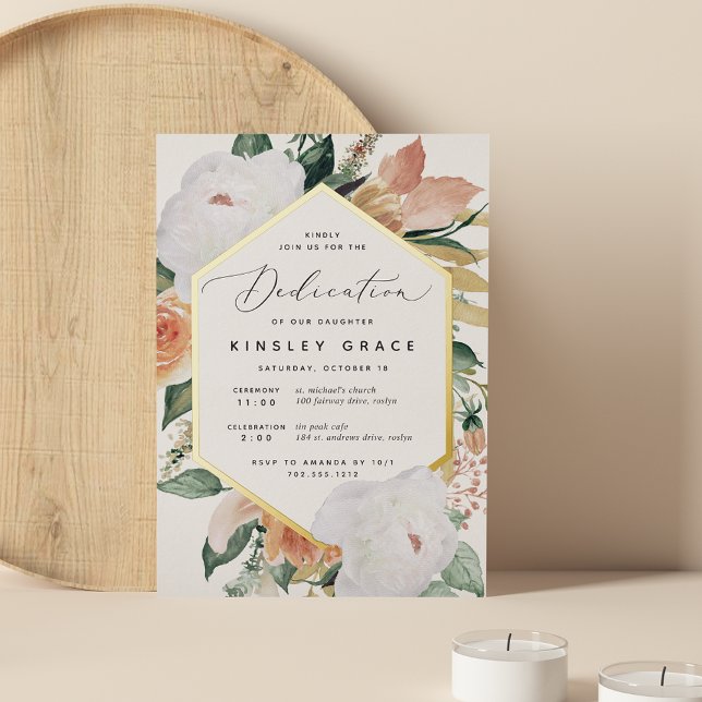 Boho Blooms Modern Floral Baby Dedication Foil Invitation (Creator Uploaded)