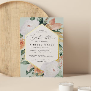 Boho Blooms Modern Floral Baby Dedication Foil Invitation