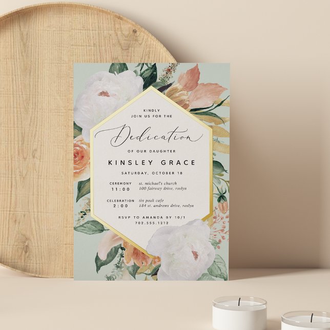 Boho Blooms Modern Floral Baby Dedication Foil Invitation (Creator Uploaded)