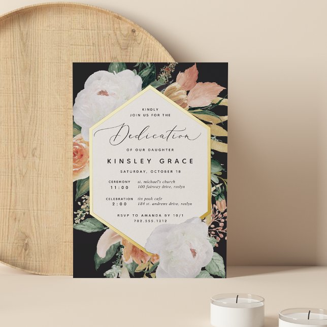 Boho Blooms Modern Floral Baby Dedication Foil Invitation (Creator Uploaded)