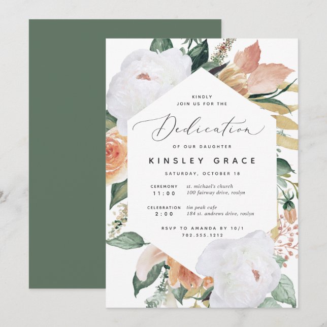 Boho Blooms | Modern Floral Baby Dedication Invitation (Front/Back)