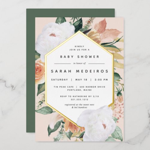 Boho Blooms Modern Floral Baby Shower Foil Invitation