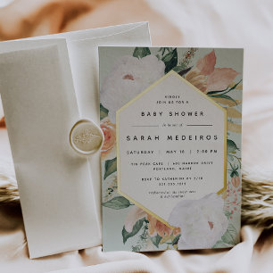Boho Blooms Modern Floral Baby Shower Foil Invitation
