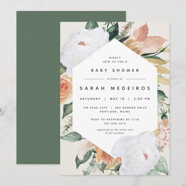 Boho Blooms | Modern Floral Baby Shower Invitation (Front/Back)