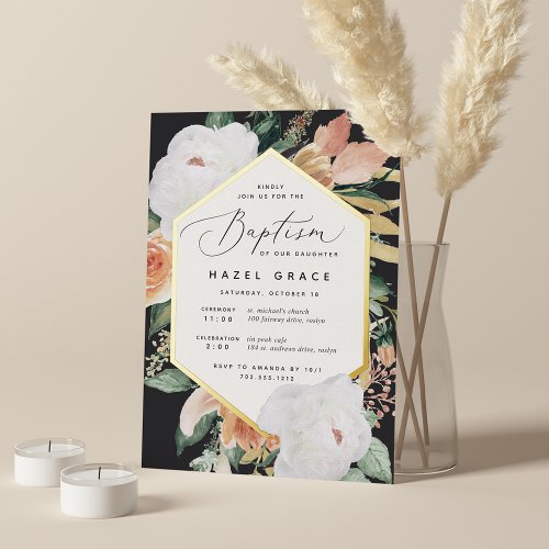 Boho Blooms Modern Floral Baptism Foil Invitation