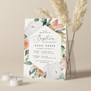 Boho Blooms Modern Floral Baptism Invitation