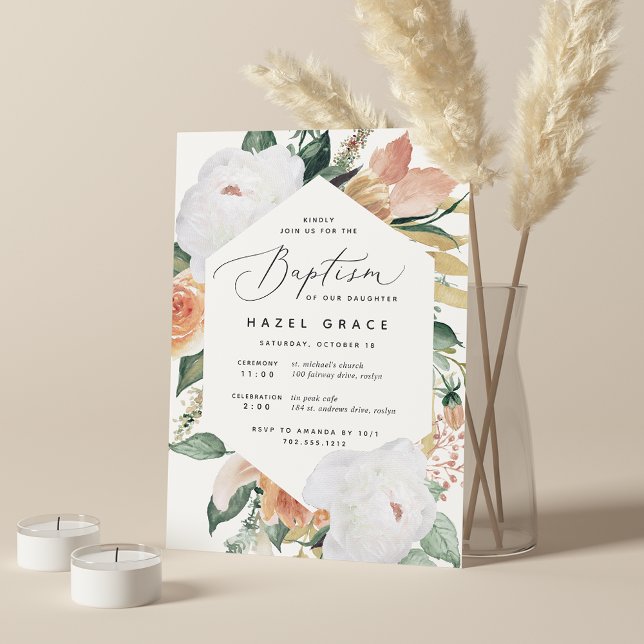 Boho Blooms | Modern Floral Baptism Invitation (Creator Uploaded)