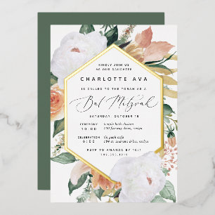 Boho Blooms Modern Floral Bat Mitzvah Foil Invitation
