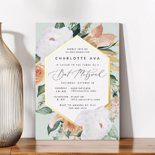 Boho Blooms Modern Floral Bat Mitzvah Foil Invitation