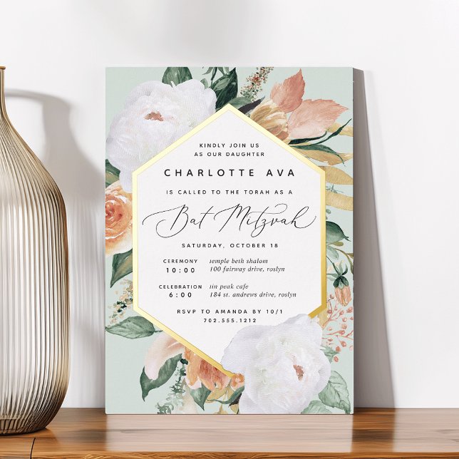 Boho Blooms Modern Floral Bat Mitzvah Foil Invitation (Creator Uploaded)
