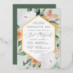 Boho Blooms Modern Floral Bat Mitzvah Foil Invitation<br><div class="desc">Elegant floral bat mitzvah invitation features an elongated hexagonal frame of watercolor flowers and foliage in boho desert inspired shades of peach,  white,  ivory,  and sage green,  and finished with gold foil trim. Personalize with your temple or synagogue ceremony and party details in modern lettering.</div>