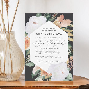 Boho Blooms   Modern Floral Bat Mitzvah Invitation