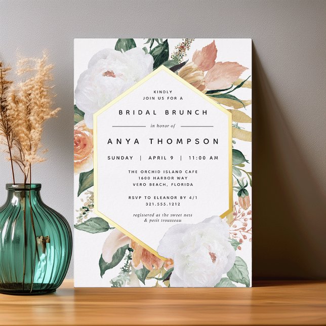 Boho Blooms Modern Floral Bridal Shower Brunch Foil Invitation (Creator Uploaded)
