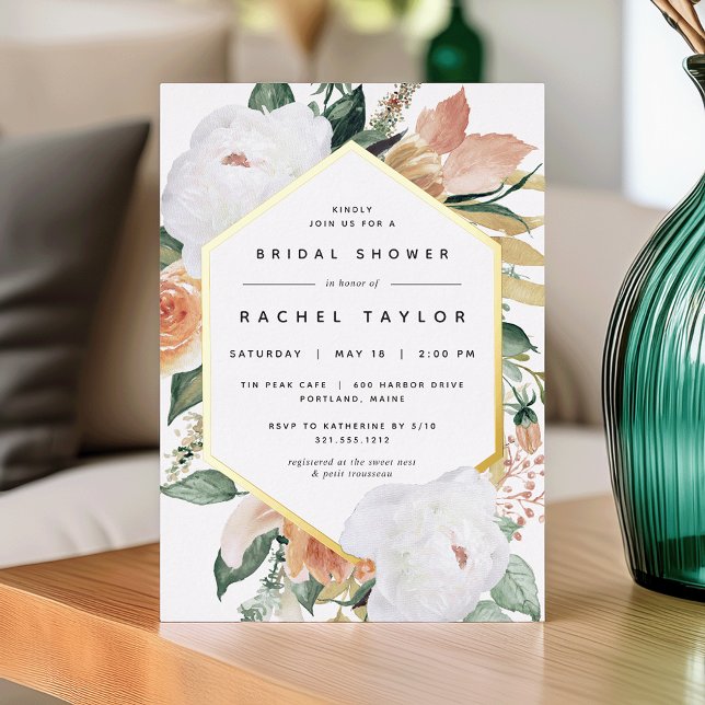 Boho Blooms Modern Floral Bridal Shower Foil Invitation (Creator Uploaded)