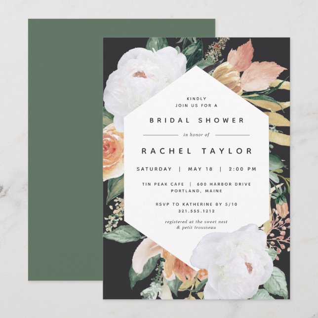 Boho Blooms | Modern Floral Bridal Shower Invitation (Front/Back)