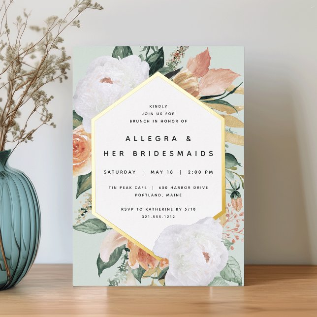 Boho Blooms Modern Floral Bridesmaids Brunch Foil Invitation (Creator Uploaded)