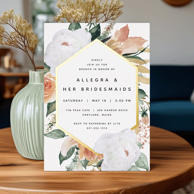 Boho Blooms Modern Floral Bridesmaids Brunch Foil Invitation (Creator Uploaded)