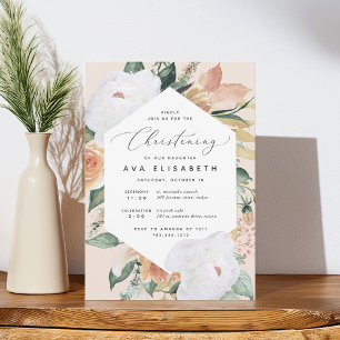 Boho Blooms Modern Floral Christening Invitation