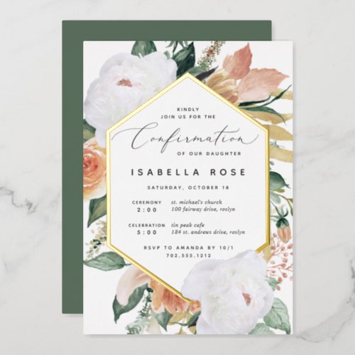 Boho Blooms Modern Floral Confirmation Foil Invitation