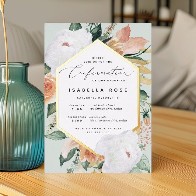 Boho Blooms Modern Floral Confirmation Foil Invitation (Creator Uploaded)