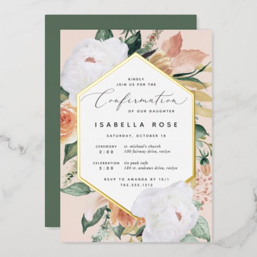 Boho Blooms Modern Floral Confirmation Foil Invitation