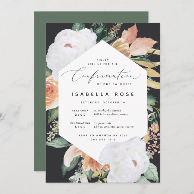 Boho Blooms | Modern Floral Confirmation Invitation (Front/Back)