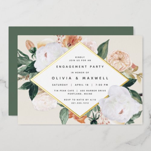 Boho Blooms Modern Floral Engagement Party Foil Invitation