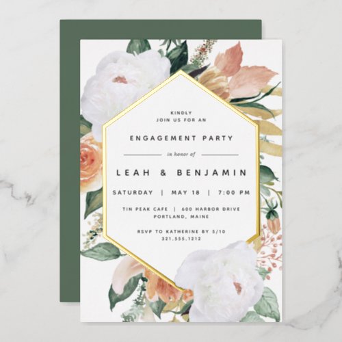 Boho Blooms Modern Floral Engagement Party Foil Invitation