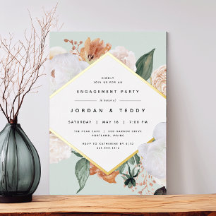 Boho Blooms Modern Floral Engagement Party Foil Invitation