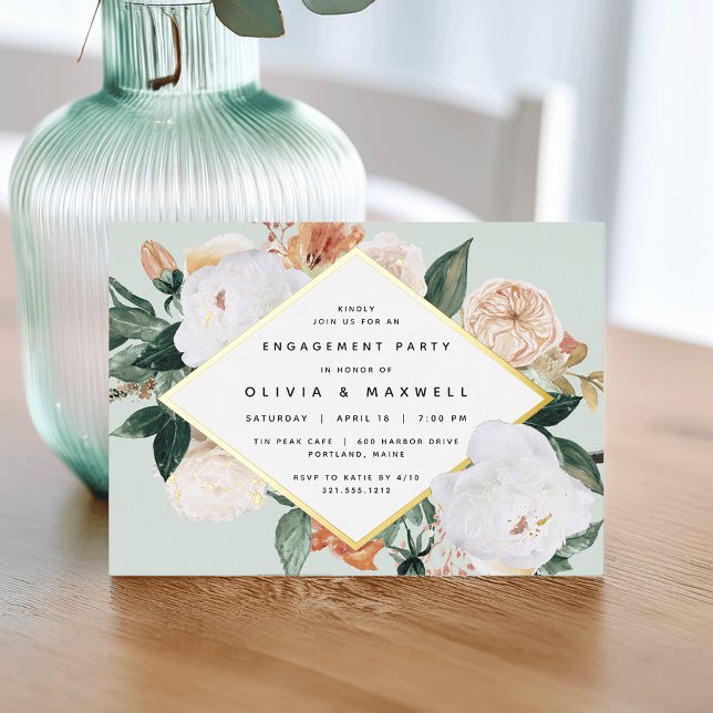 Boho Blooms Modern Floral Engagement Party Foil Invitation (Creator Uploaded)
