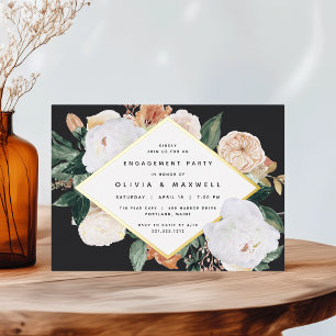 Boho Blooms Modern Floral Engagement Party Foil Invitation
