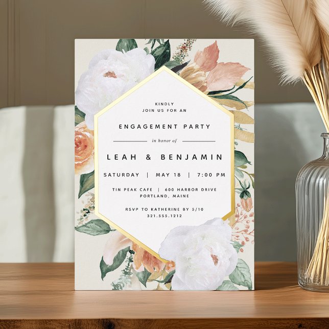 Boho Blooms Modern Floral Engagement Party Foil Invitation (Creator Uploaded)